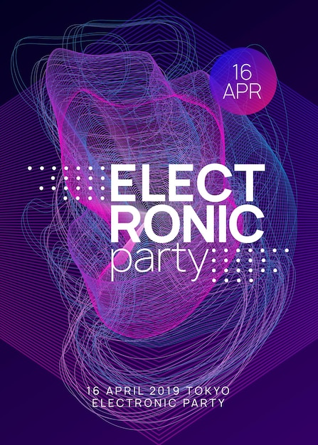 Vector neon club flyer electro dansmuziek trance party dj electroni