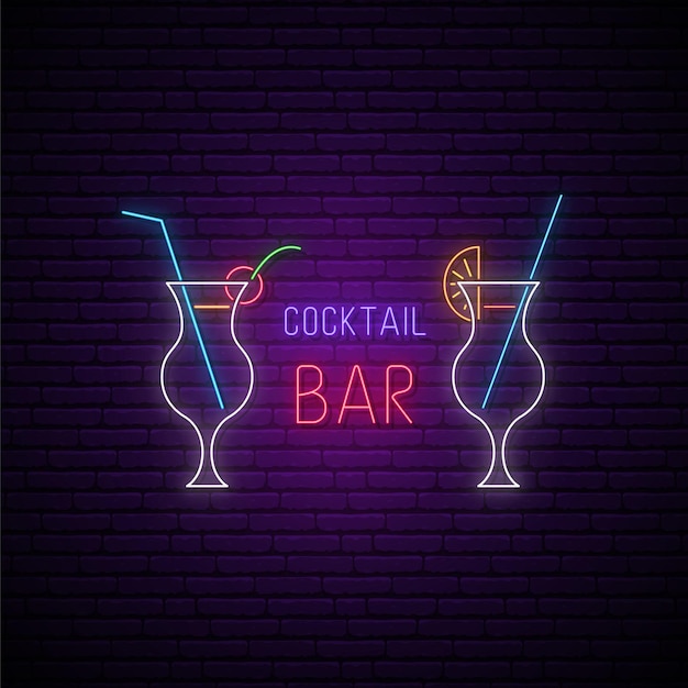 Vettore insegna al neon del cocktail bar