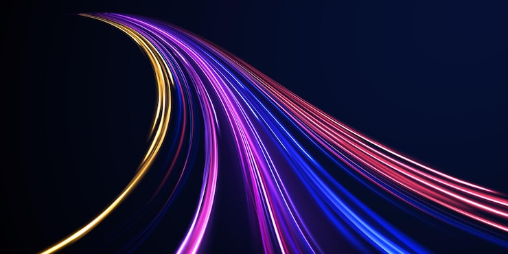 Vector neon color glowing lines background glowing wave swirl impulse cable lines