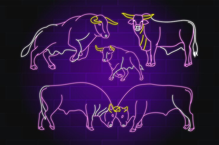 Neon Cow Illustration - lijntekeningen stijl neon koe
