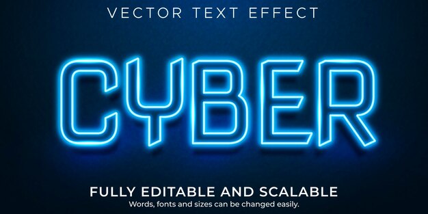 Vector neon cyber editable text effect, shiny and glow text style