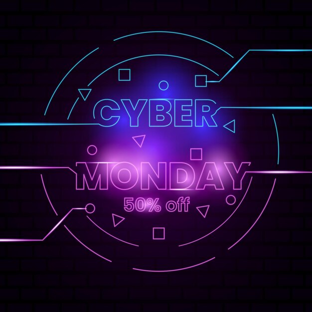 Vettore neon cyber monday banner testo e titolo di cyber monday poster orizzontale di vendita cyber monday