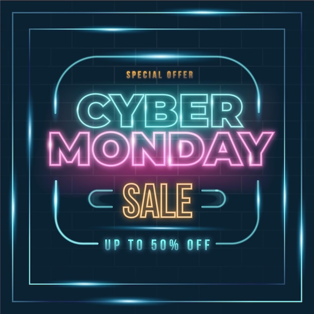 Vector neon cyber monday sale text