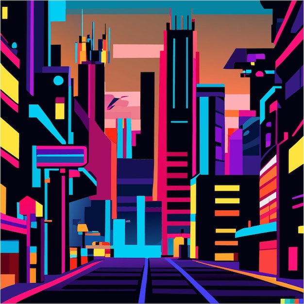 Vector neon cyberpunk dreams in glitchy pixel art