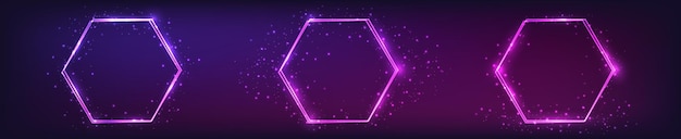 Neon double hexagon frame with shining effects