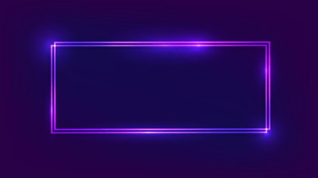 Neon double rectangular frame with shining effects on dark background