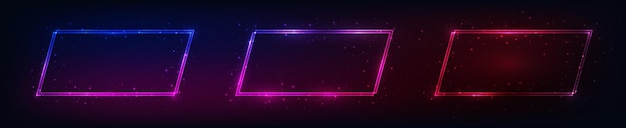 Neon double rectangular frame with shining effects