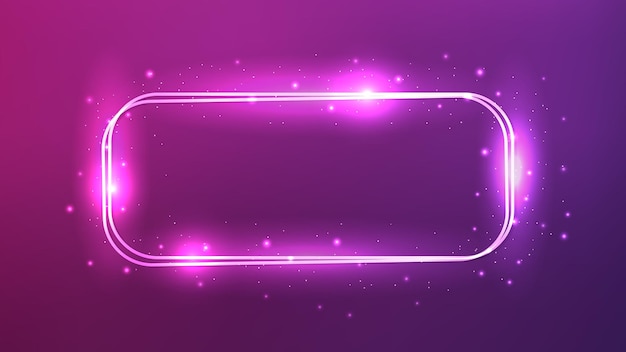 Neon double rounded rectangular frame with shining effects and sparkles