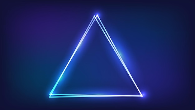 Неоновая двойная треугольная рамка с блестящими эффектами на темном фоне Пустой светящийся фон техно Векторная иллюстрация