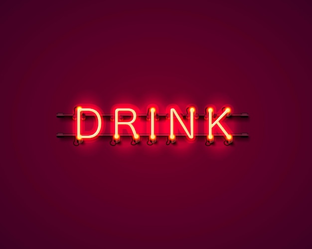 Neon drankje tekst pictogram uithangbord op de rode achtergrond. vector illustratie