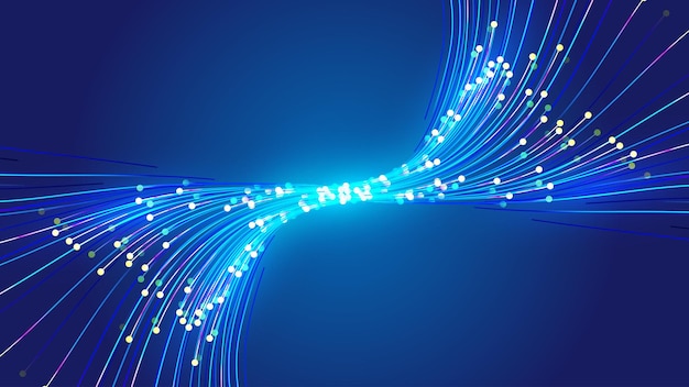 Neon dynamic light dot line connected to the Internet technology vector background