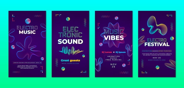 Vettore storie di instagram di musica elettronica al neon