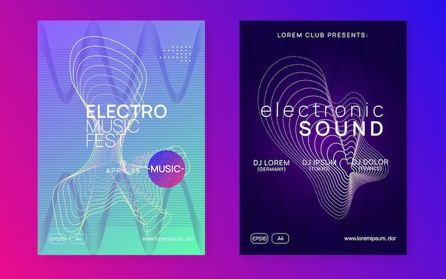 Vector neon electronic party flyer electro dance music techno fest ev