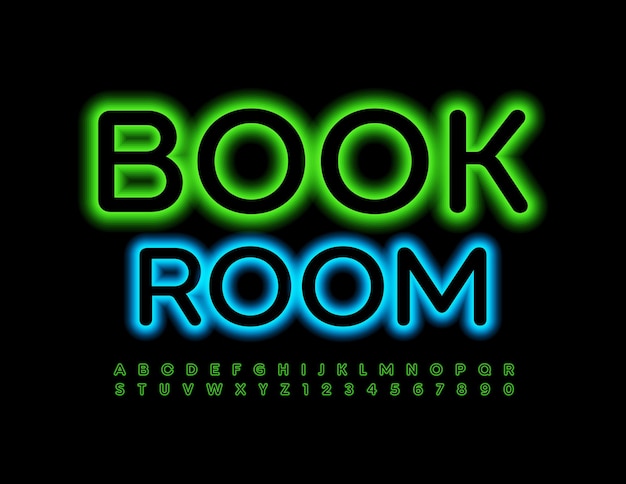 neon embleem boekenkamer groen verlicht lettertype gloeiende alfabetletters en cijfers