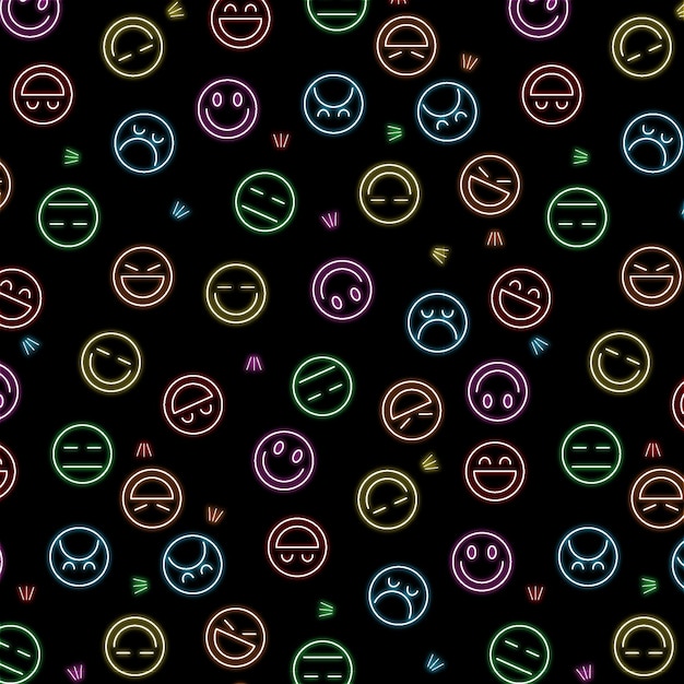 Neon emoticons pattern template