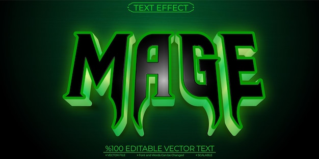 Neon esport tittle name and green magic mage editable and scalable vector text effect