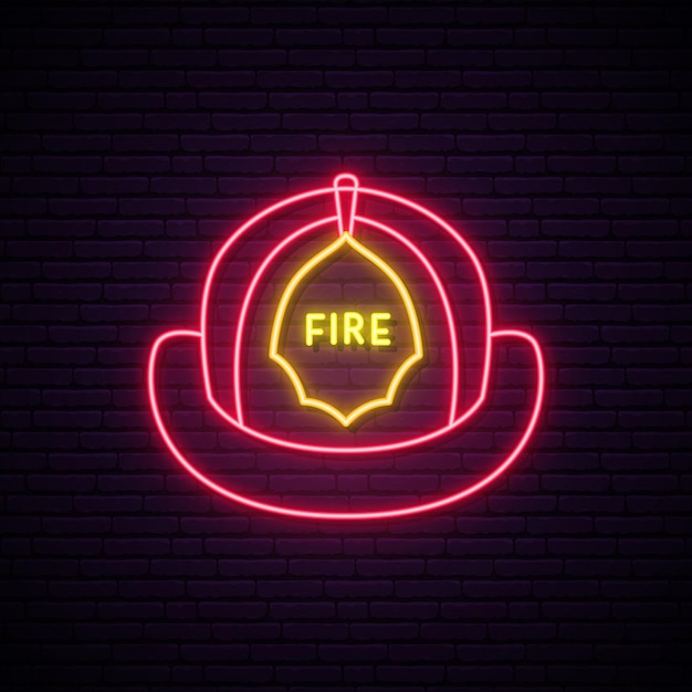 Neon fireman helmet sign Glowing firefighter