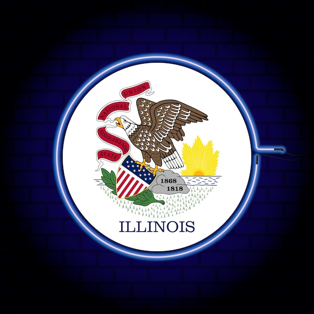 Neon flag of the state of Illinois Vector illustration