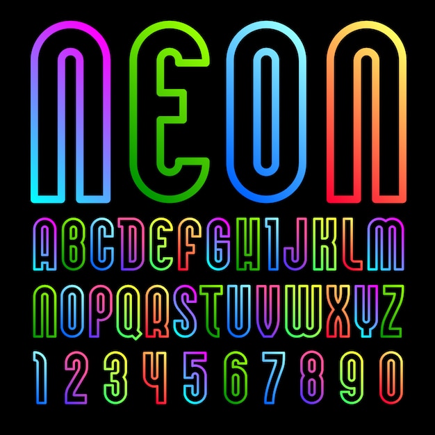 Neon Font, alphabet in simple style.