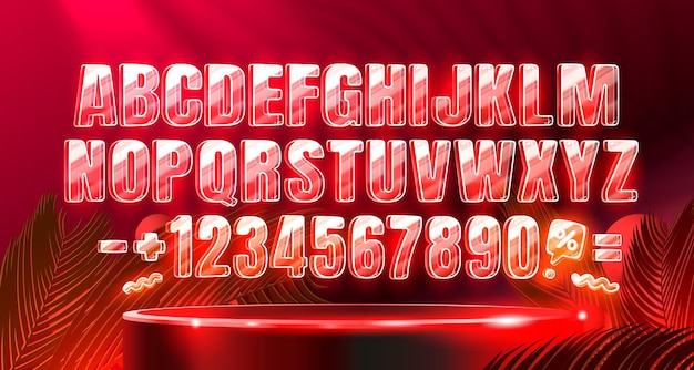 Neon font color red glowing letter retro font futuristic alphabet Vector