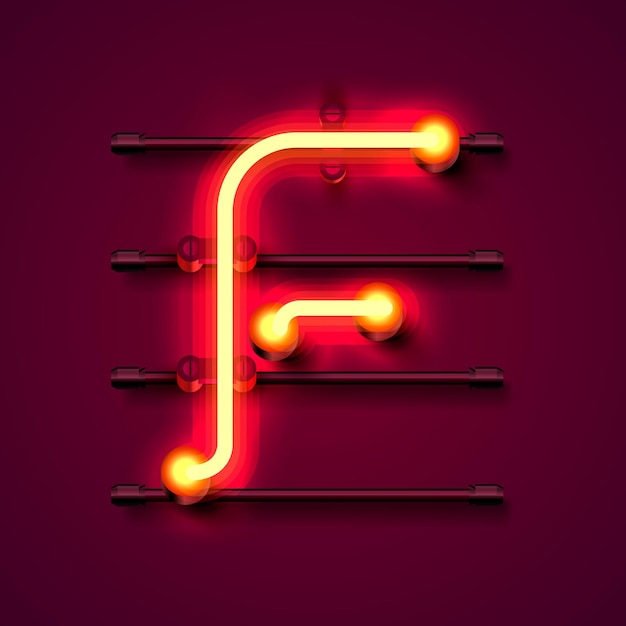 Neon font letter f, art design signboard. vector illustration