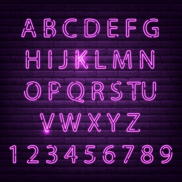 Neon font set night alphabet vector illustration.