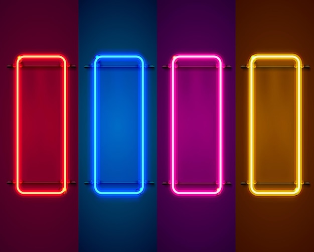 Neon frame bord in de vorm van een vierkant. Kleur instellen. sjabloon ontwerpelement. vector illustratie
