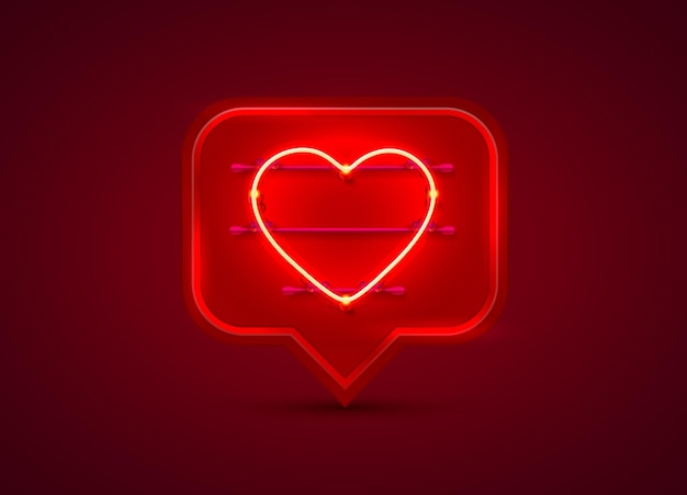 Neon frame chat sign in the shape of a heart. template design element. vector illustration