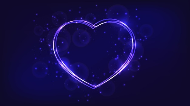 Neon frame in heart form with shining effects and sparkles
