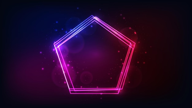 Vector neon frame in pentagon form with shining effects and sparkles