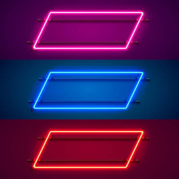 Vector neon frame sign in the shape of a square. set color. template design element. vector illustration