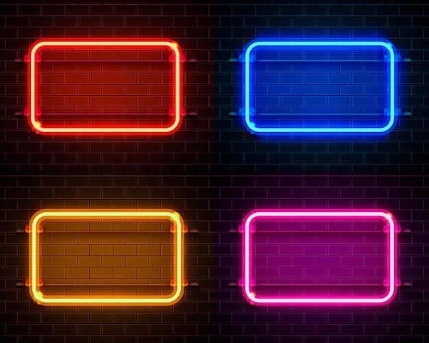 Insegna al neon con cornice a forma di quadrato. imposta il colore. elemento di design del modello. illustrazione vettoriale