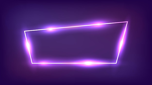 Cornice al neon con effetti brillanti su sfondo scuro. sfondo techno luminoso vuoto. illustrazione vettoriale.