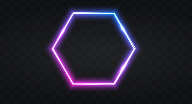 Vector neon frame for your design. neon hexagon lights sign. abstract neon background for signboard or billboard. geometric glow outline shape or laser glowing lines. vector illustration.