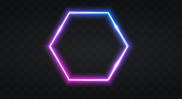 Neon frame for your design. neon hexagon lights sign. abstract neon background for signboard or billboard. geometric glow outline shape or laser glowing lines. vector illustration.