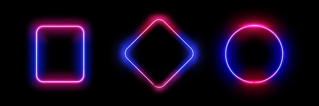 Neon frames square and rhombus circle