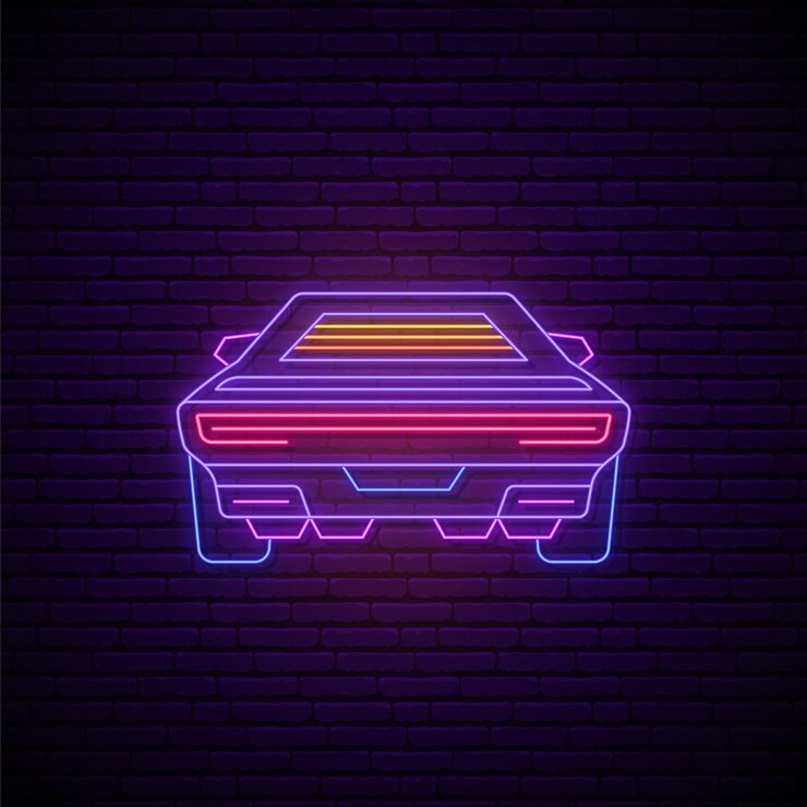 Vector neon futuristic car.