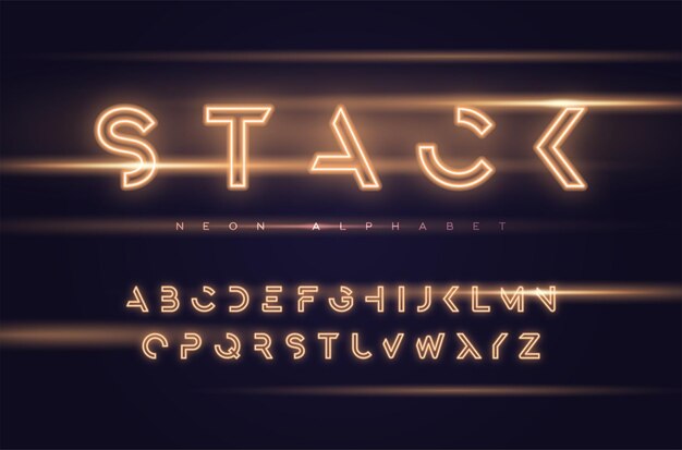 Neon futuristic display typeface, font, alphabet, typography global swatches