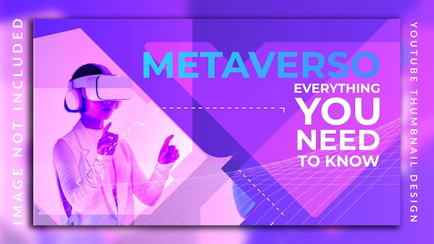 Vector neon futuristic youtube thumbnail abstract technology metaverse concept design template