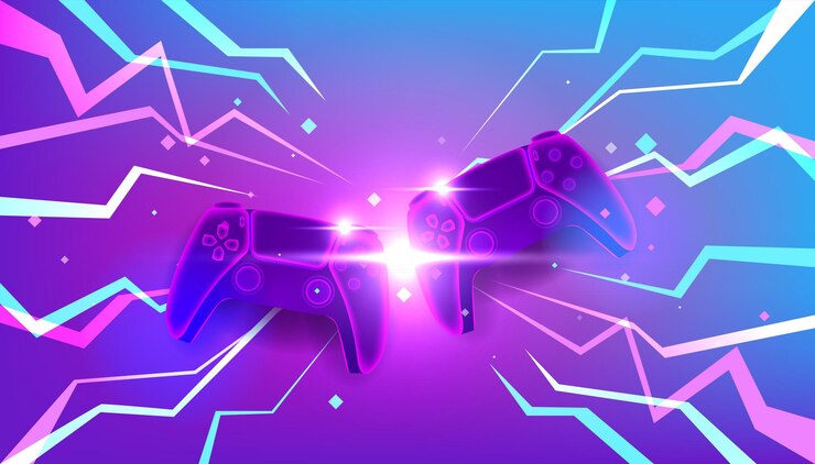 Vector ゲームコンソール用のネオンゲームコントローラーまたはジョイスティック。