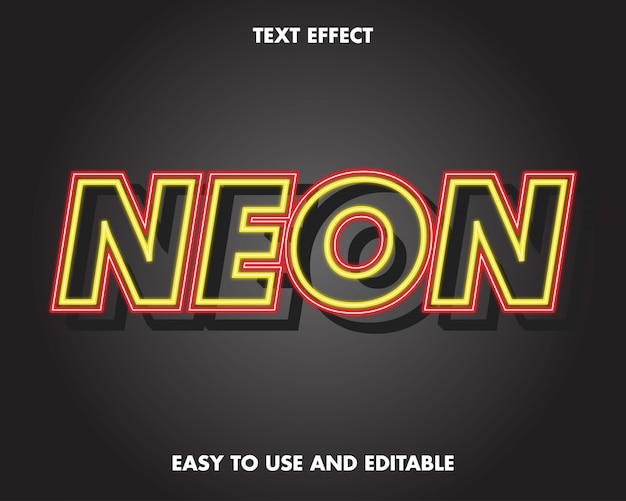 Neon geel en rood teksteffect. bewerkbare tekst.