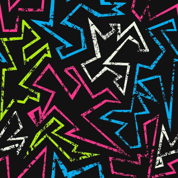 Neon geometric seamless pattern with grunge effect