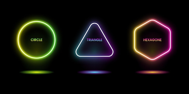 Neon Geometric Shapes with text space vector template