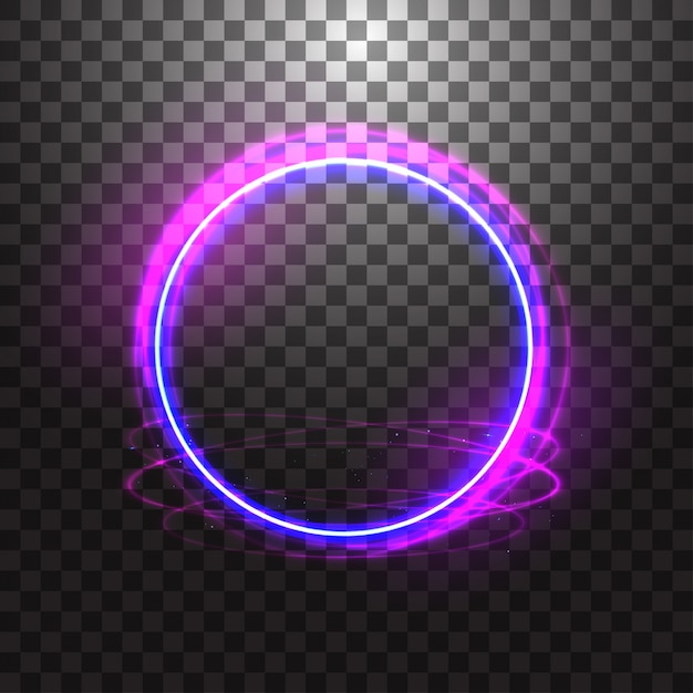 Neon gloving ring isolated on transparent background. blue round light effect.