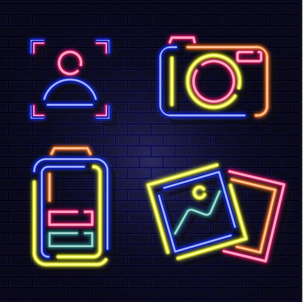 Vector neon glow camera picture icon