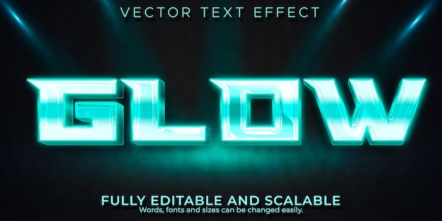 Vector neon glow text effect, editable shiny and elegant text style