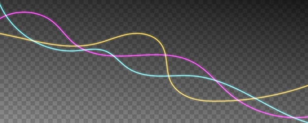 Vector neon glowing curve lines electric light effect isolated on transparent background