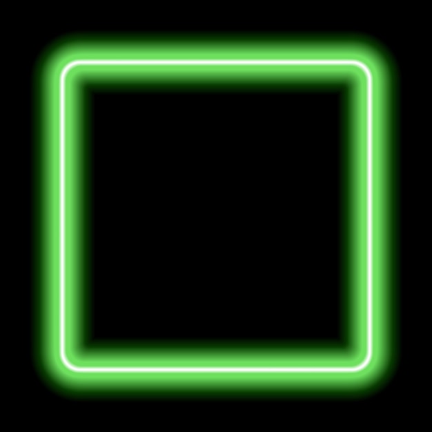 Vector neon glowing frame illuminated geometric shape sign in shape of squares template design element bright color rectangular with blank emptyspace inside
