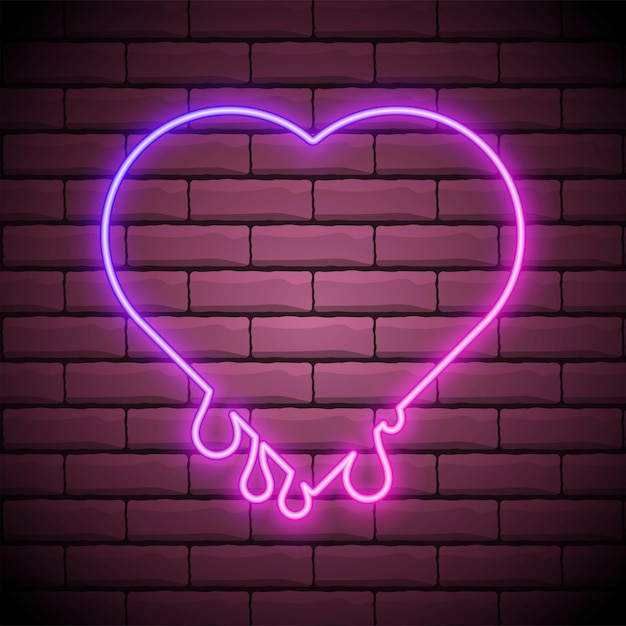 neon glowing heart on the brick wall background isolated gradient glowing heart