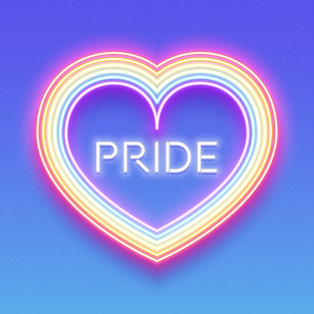 Neon glowing rainbow heart, lgbt pride, gay love.